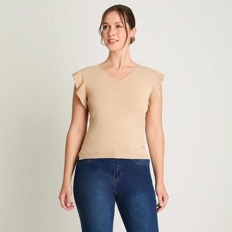 CURVI - Polera Manga Corta Lanialla Beige