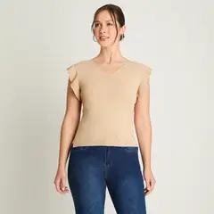 CURVI - Polera Manga Corta Lanialla Beige