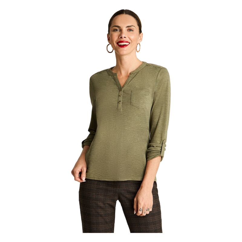 CURVI - Polera Manga Larga Cuello Mao Verde