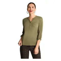 CURVI - Polera Manga Larga Cuello Mao Verde