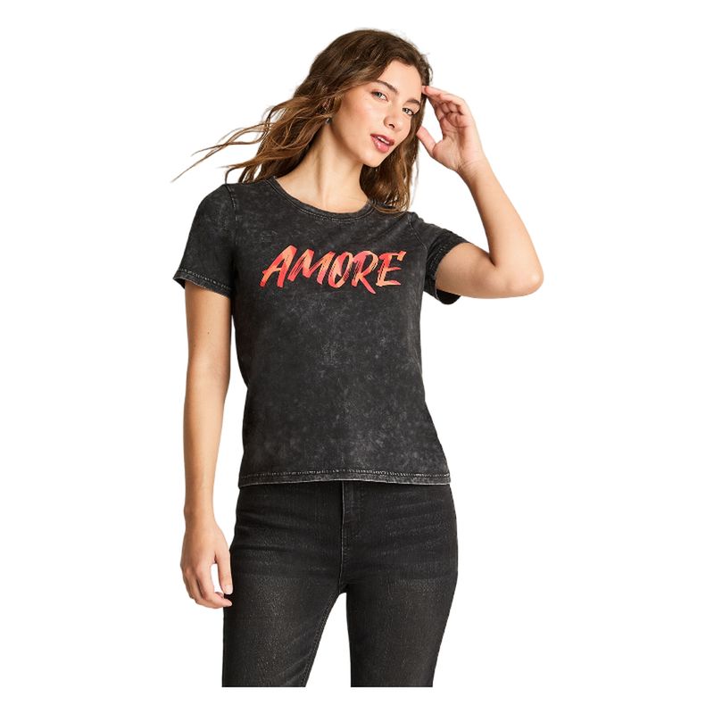 ACUARELA - Polera Manga Corta Básica Acid Wash Gris