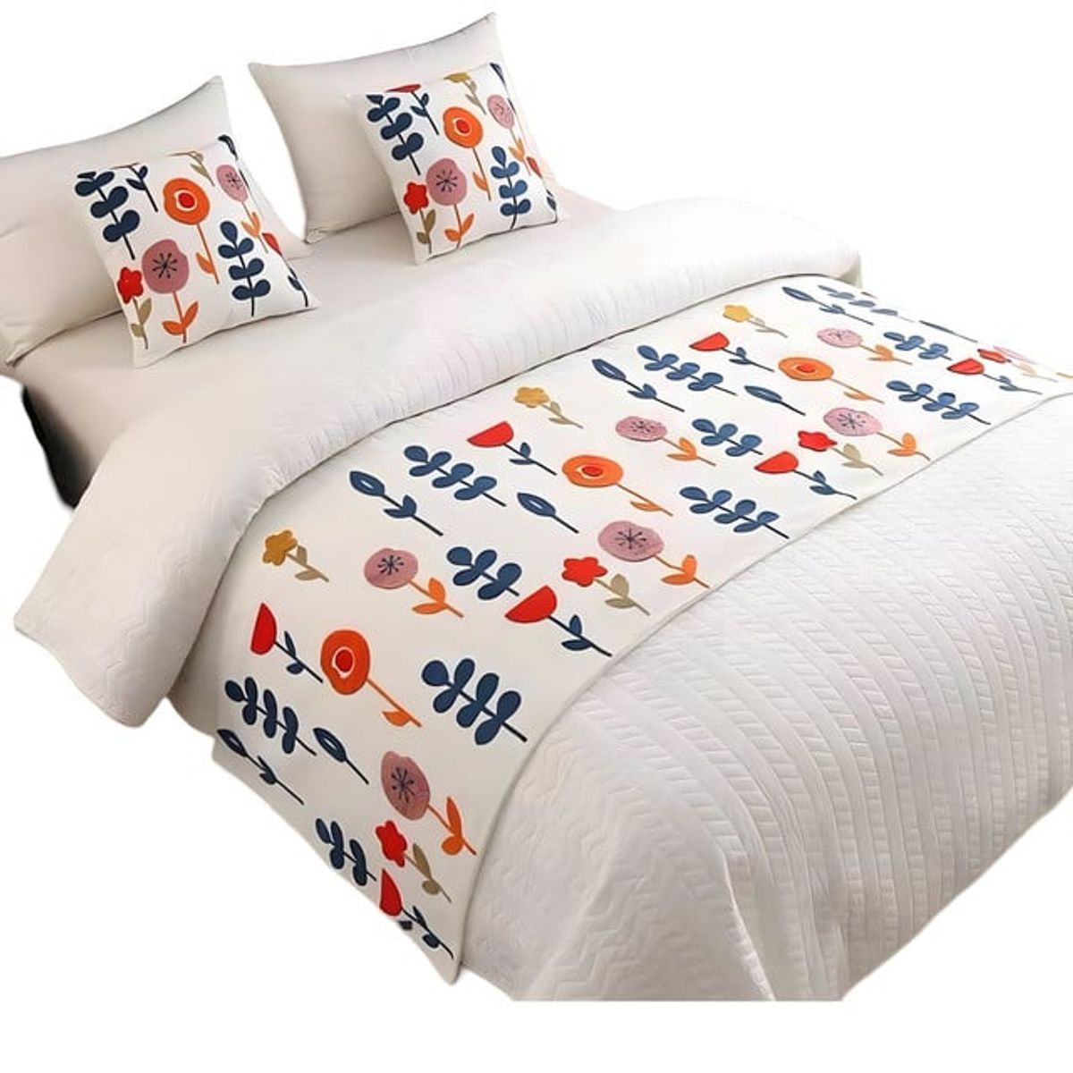 GENERICO - PIECERA DE CAMA MAS 2 FUNDAS BORDADA DECORATIVA 60X200 CM