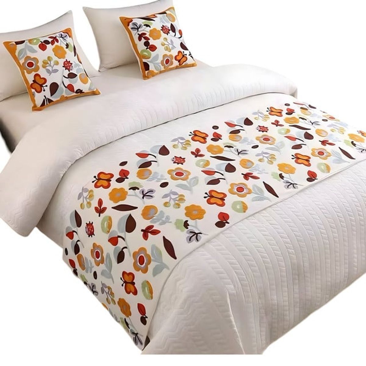 GENERICO - PIECERA DE CAMA MAS 2 FUNDAS BORDADA DECORATIVA 60X200 CM