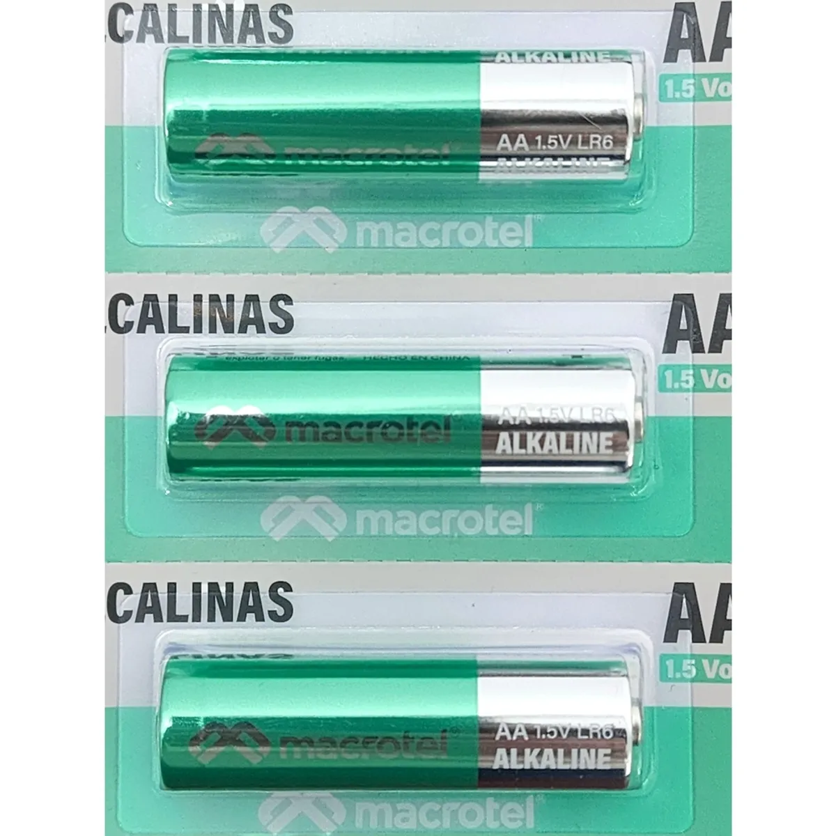 MACROTEL - Pack 5 Pilas Alcalinas AA Prepicadas 1.5 Volt Macrotel