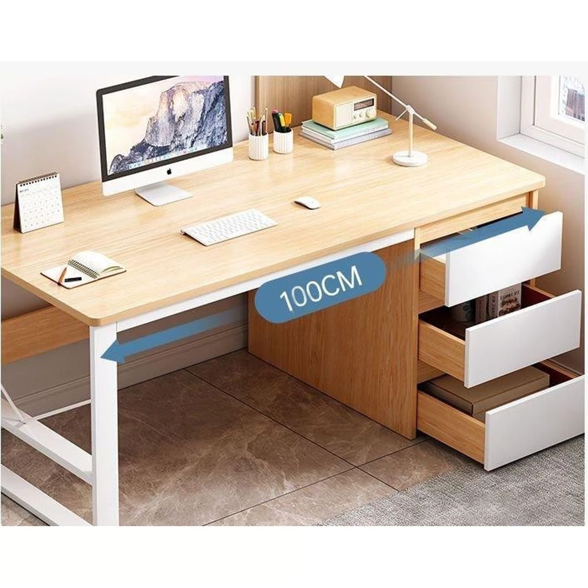 Escritorio Oficina Madera Con Cajones100×77×48, marca YOMYM - Foto 2