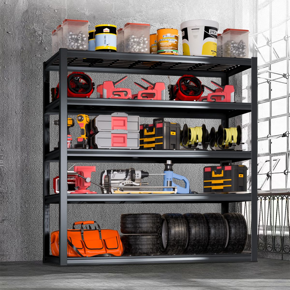 ELEMENT DESIGN - Estante Metalico 5 Repisas 180x120x50 CM Negro