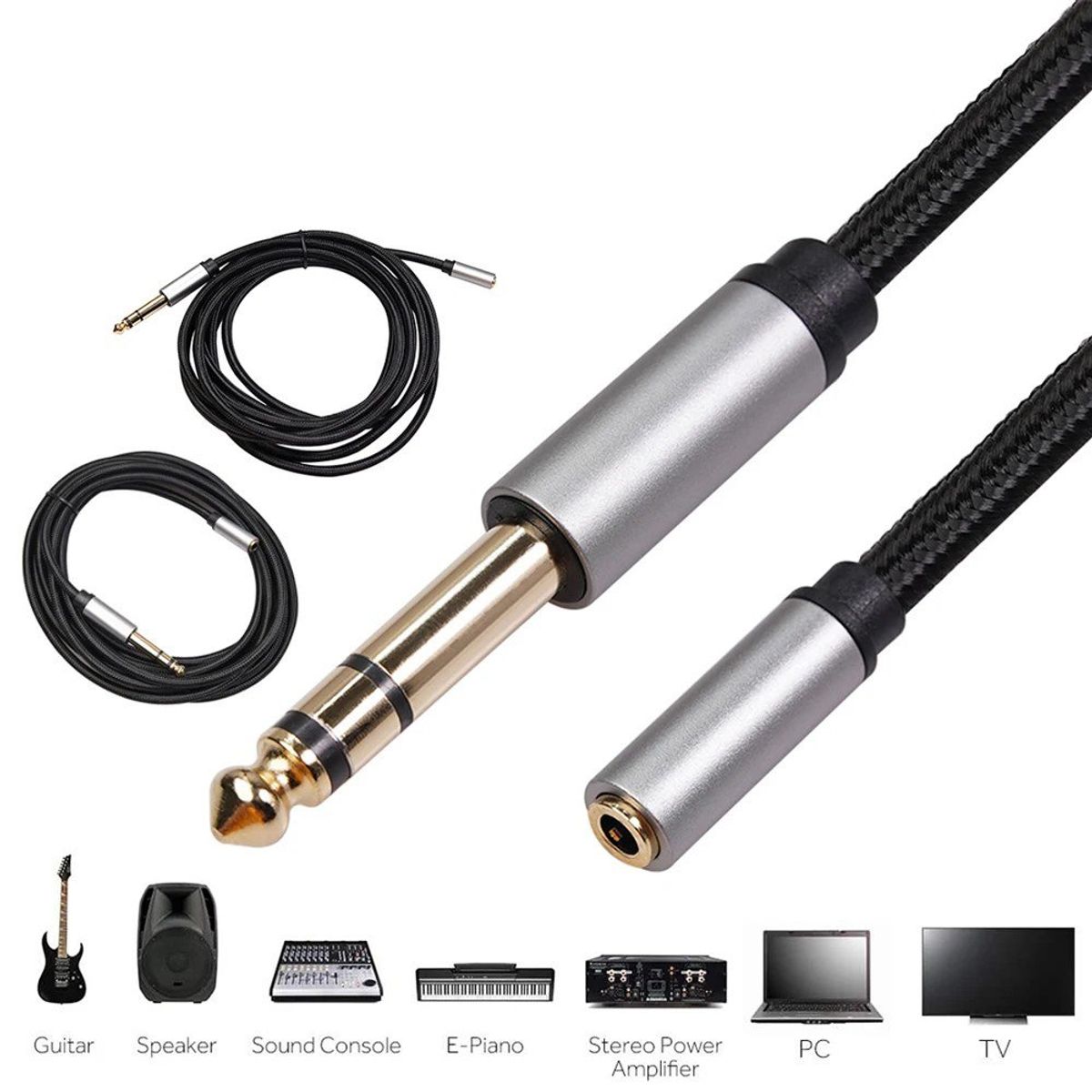 KUANGYE - Cable 3 M Plug Adaptador 3,5 A 6,35 Alargador Audífonos