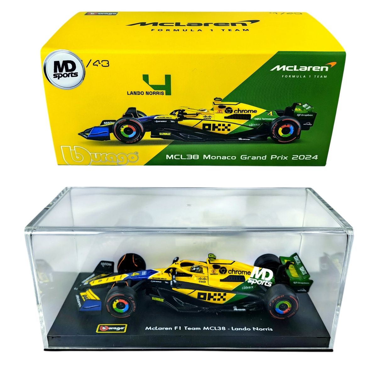 BBURAGO - Auto F1 Mclaren MCL38 2024 Senna #4 Norris Caja Acrilic 1:43