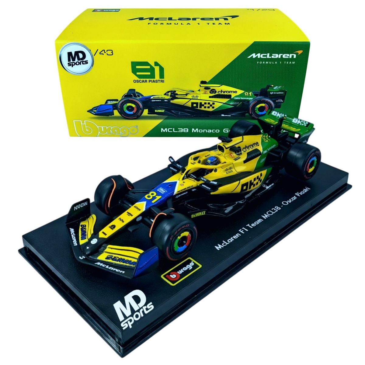 BBURAGO - Auto F1 Mclaren MCL38 2024 Senna #81 Piastri Caja Acril 1:43