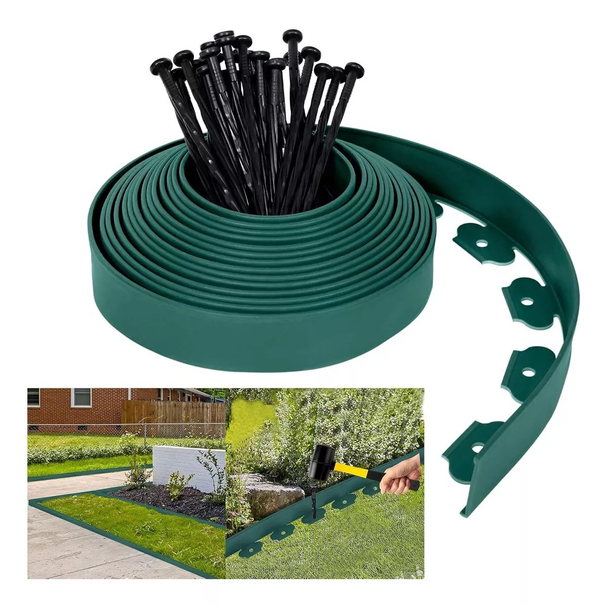 KUANGYE - Separador Jardín Limitador De Césped 5cm×6m Verde + 18 Uñas