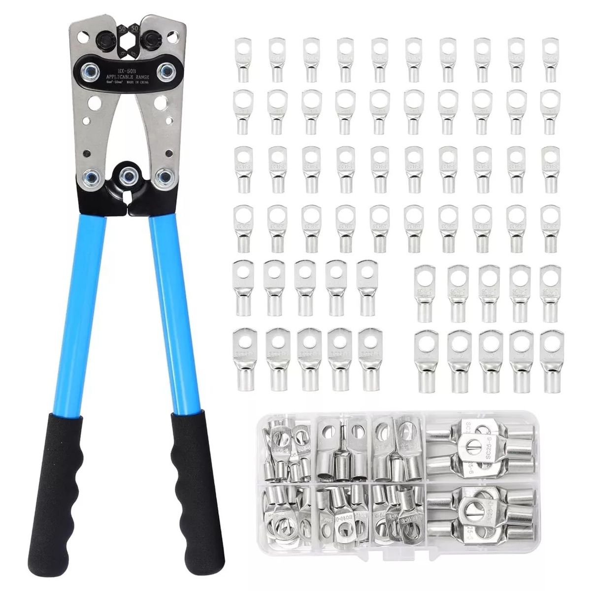 KUANGYE - Crimpeadora Set Alicate Prensa Trinquete + 60 Terminal Cobre