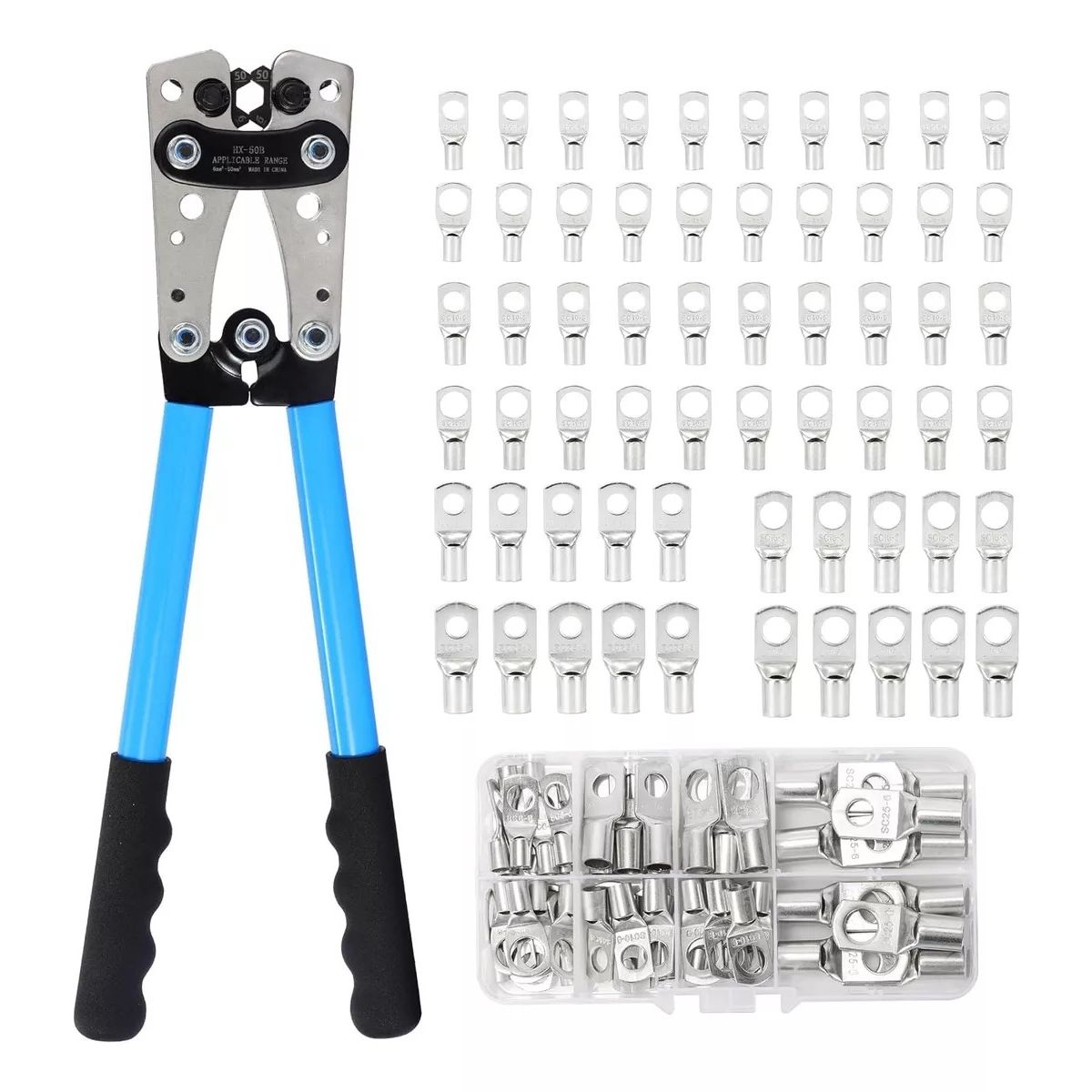 KUANGYE - Crimpeadora Set Alicate Prensa Trinquete + 60 Terminal Cobre