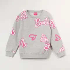 BARBIE - Poleron Cerrado Niña Pink Logo Gris