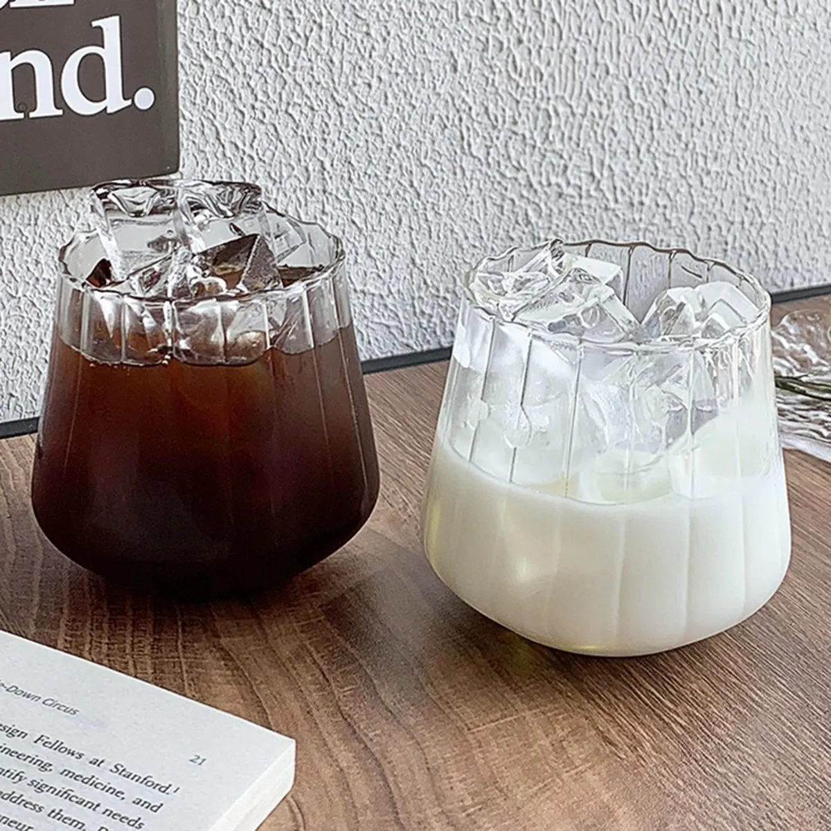 SANTU HOME & DECO - Vaso Vidrio Acanalado 350ml Bebidas Coctel Cafe Set 4 Un