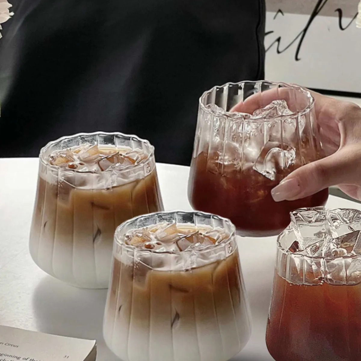 SANTU HOME & DECO - Vaso Vidrio Acanalado 350ml Bebidas Coctel Cafe Set 4 Un