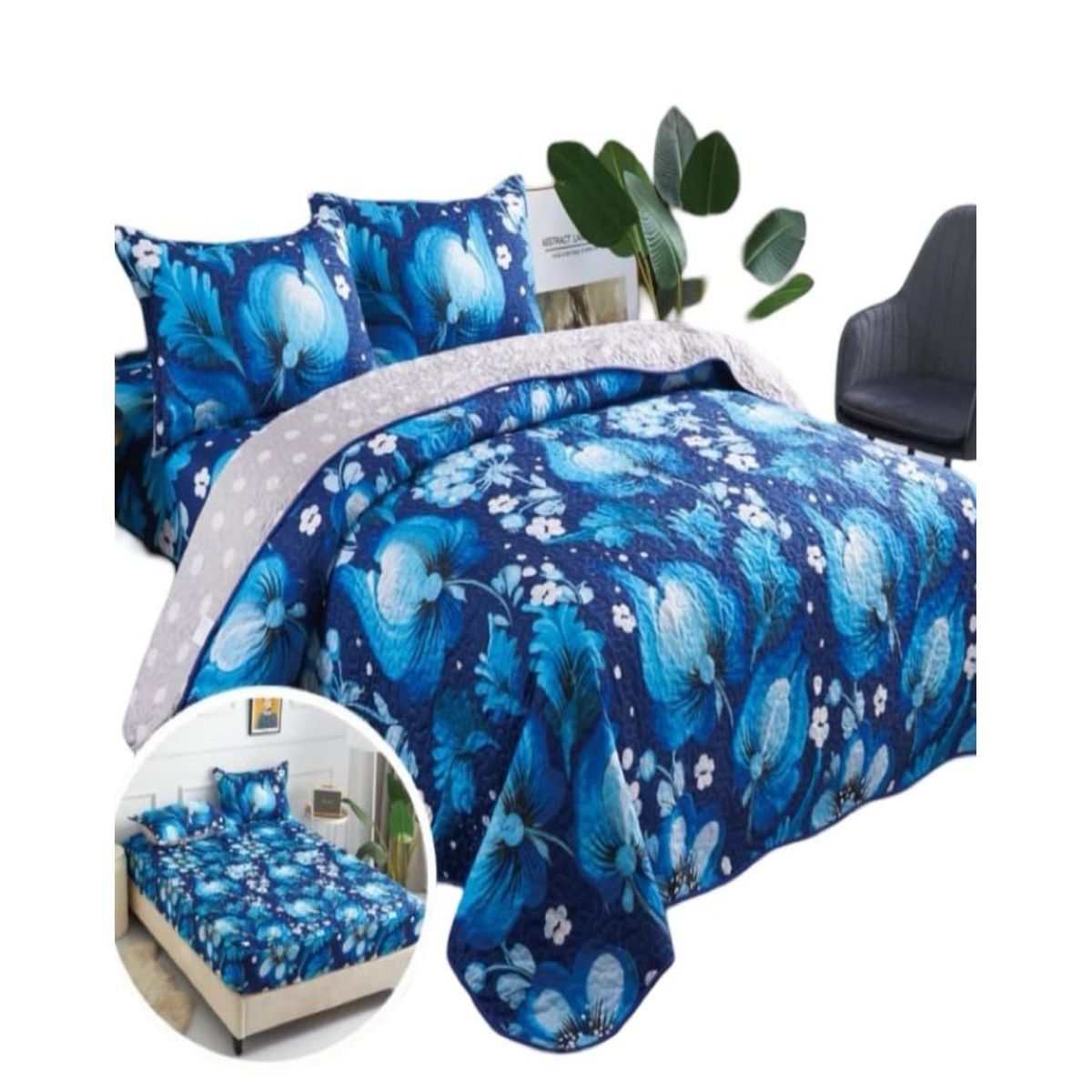 GENERICO - CUBRECAMA VERANO QUILT 5 PIEZAS CON JUEGO DE SÁBANAS