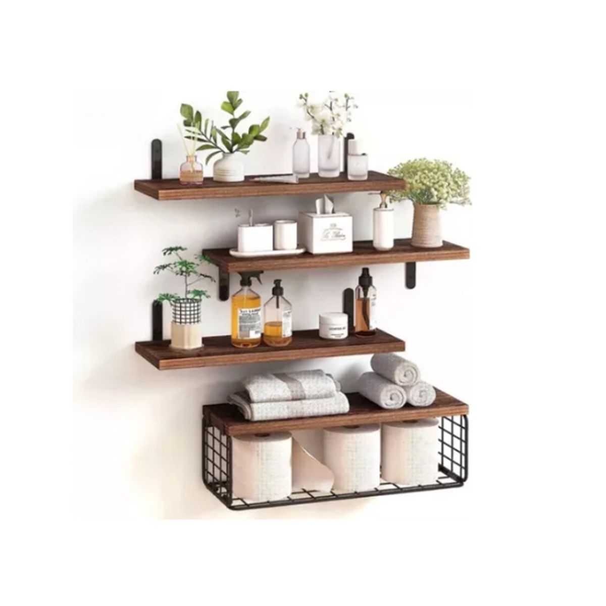 GENERICO - Set 4 Repisas Flotantes De Madera 40cm x 15cm, mas kit de instalación