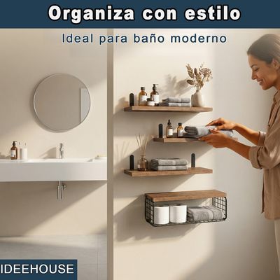 Imagen 2 del producto Set 4 Repisas Flotantes De Madera 40cm x 15cm, mas kit de instalación