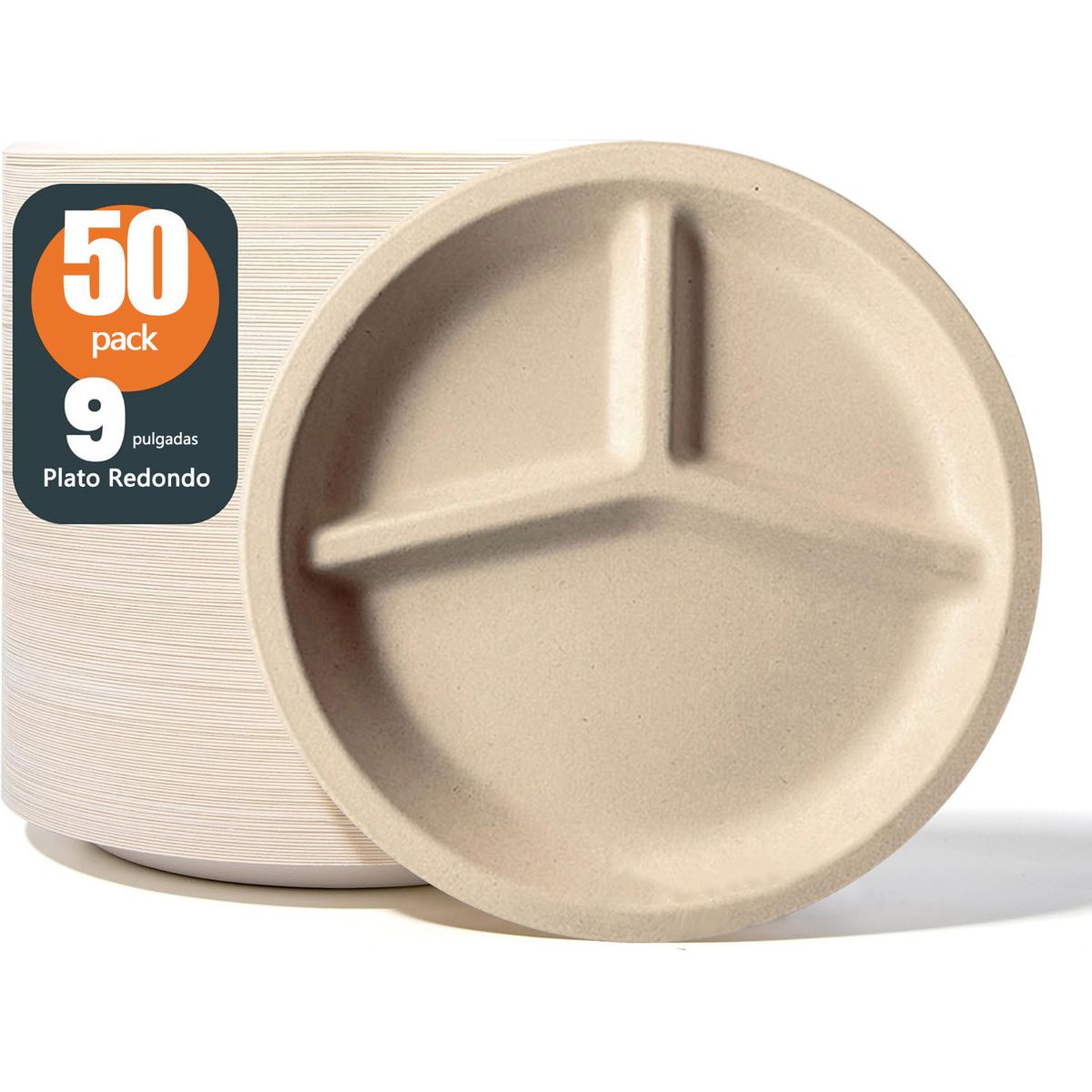 GENERICO - 50 Unidades Plato Trigo Desechable Biodegradable Fiesta 23cm