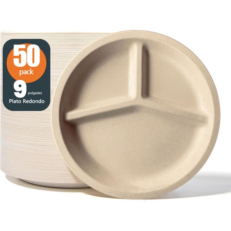 GENERICO - 50 Unidades Plato Trigo Desechable Biodegradable Fiesta 23cm