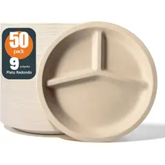 GENERICO - 50 Unidades Plato Trigo Desechable Biodegradable Fiesta 23cm.