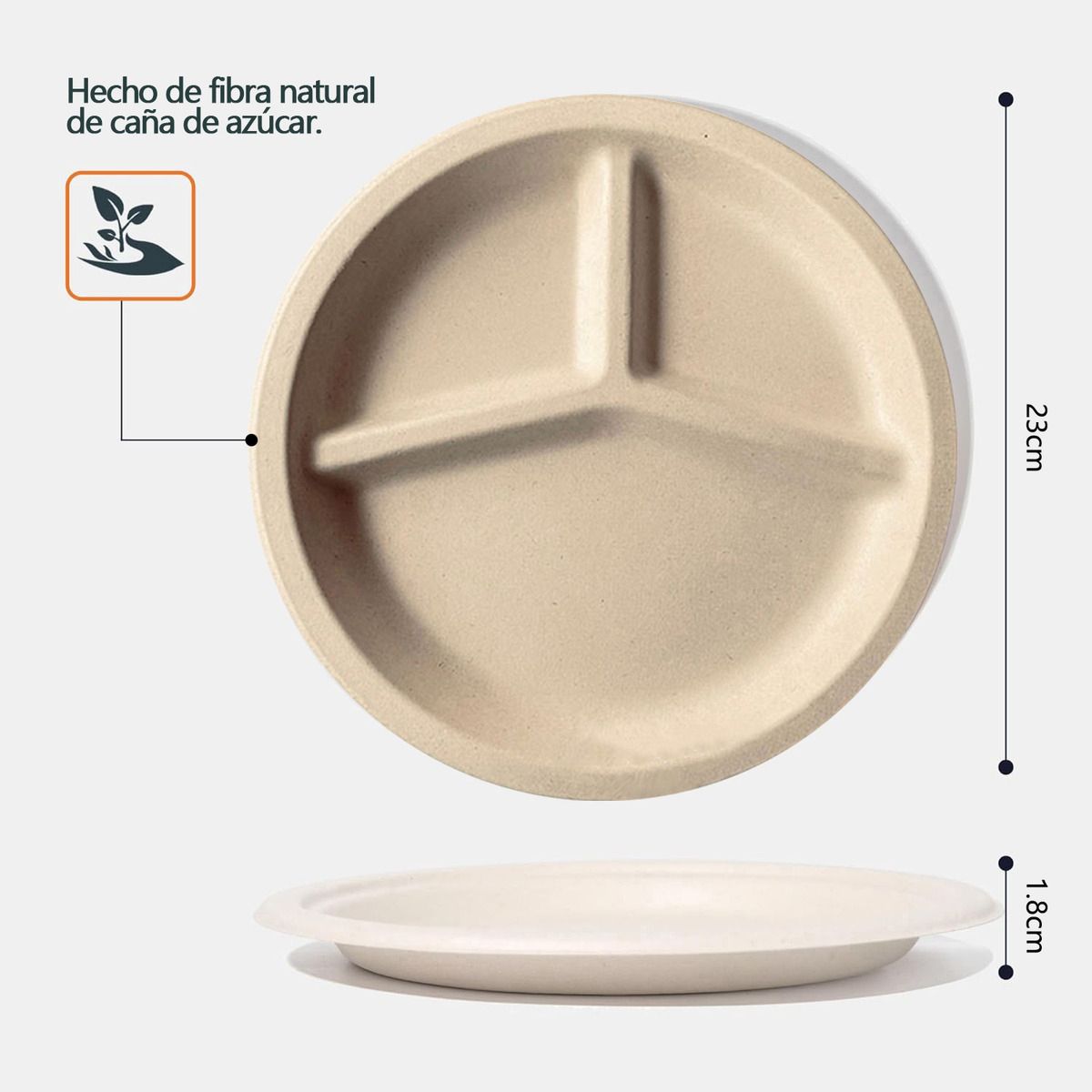 GENERICO - 50 Unidades Plato Trigo Desechable Biodegradable Fiesta 23cm