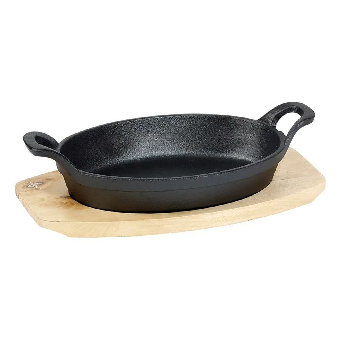 IMAHE - Sarten Hierro Ovalado Con Base Madera 20X10X3 Cm