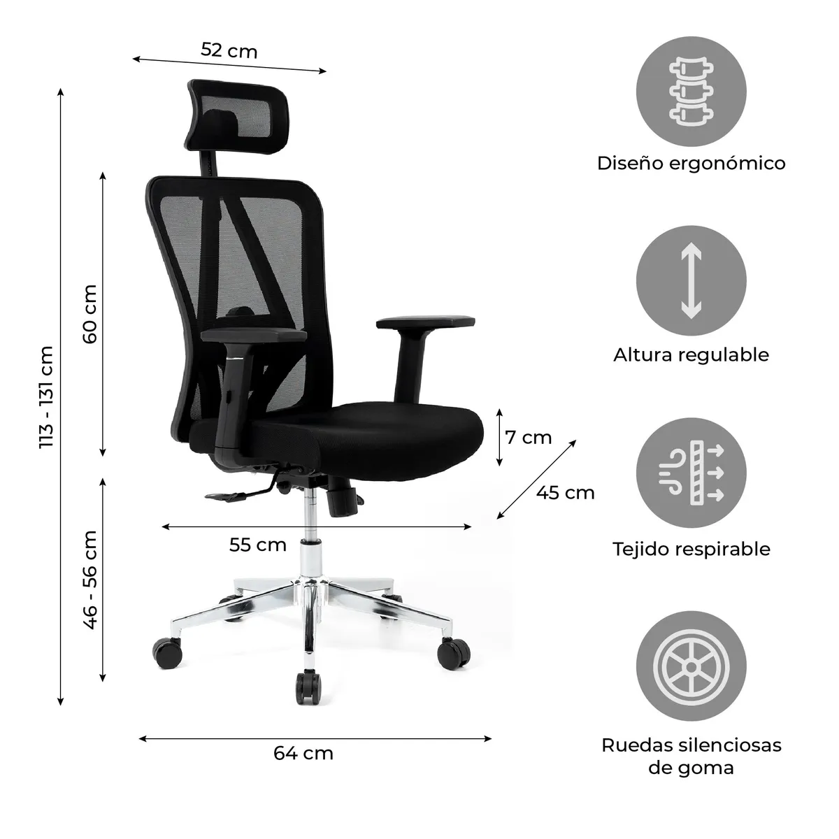 RELAN - Silla de Escritorio Presidente Nairobi con Base Cromada