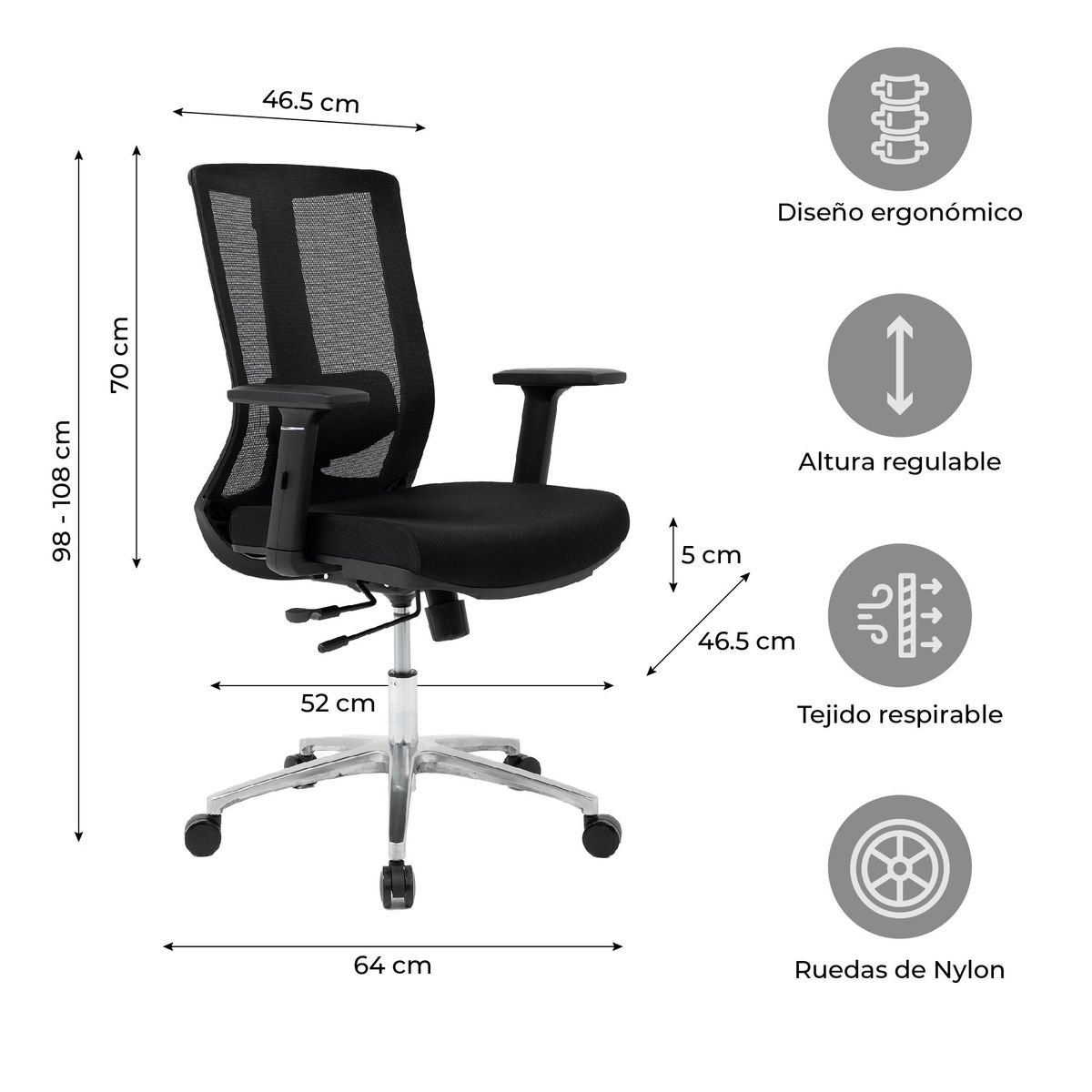 RELAN - Silla de Escritorio Ajustable Gerente Sendai Cromada