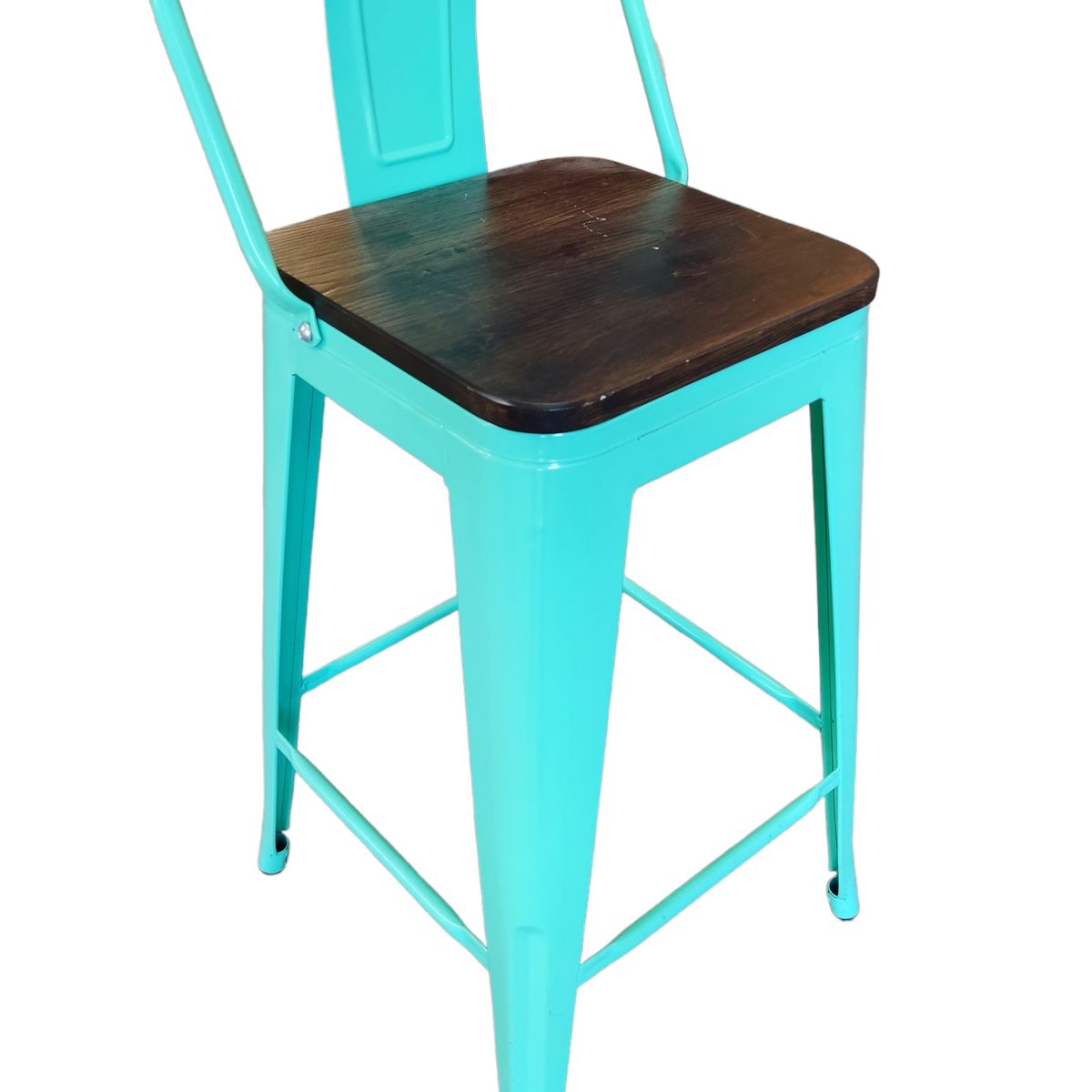 TODODESCUENTO - Pack 4 Pisos Taburetes Tolix 66 Cm Base Madera Oscura- Menta