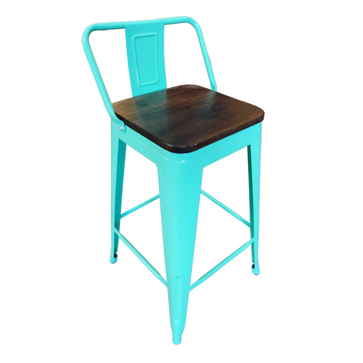 TODODESCUENTO - Pack 4 Pisos Taburetes Tolix 66 Cm Base Madera Oscura- Menta