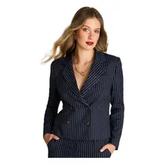 LORENZO DI PONTTI - Blazer Crop Manga Larga Cruzado Con Listado Azul