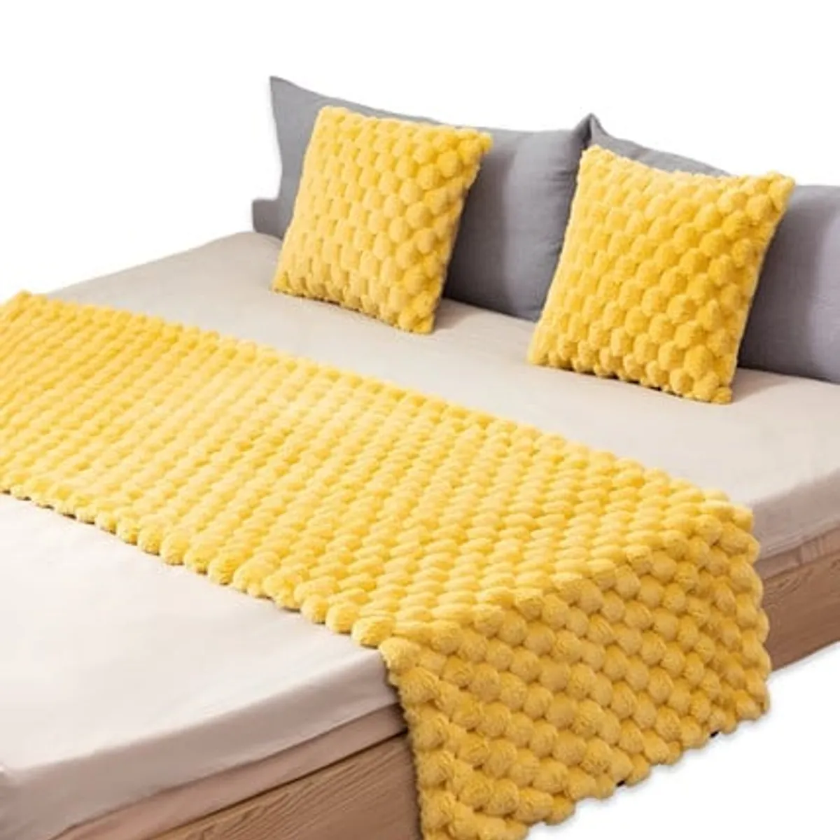 GENERICO - JUEGO DE PIECERA DE CAMA CON 2 FUNDAS MODELO PERLA AMARILLO