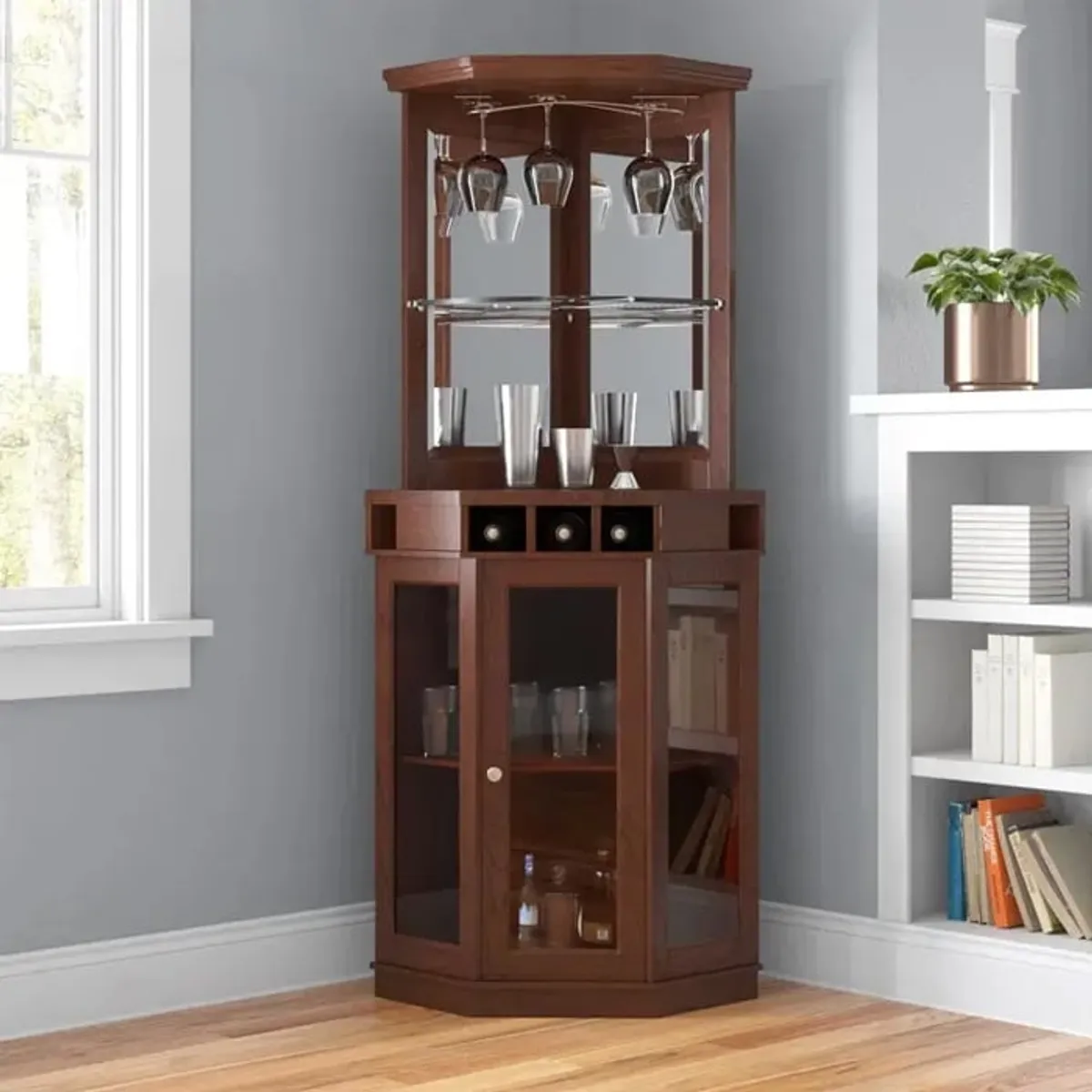 MSA MUEBLES SANTA ANA - Vitrina Esquinero Dark Brown