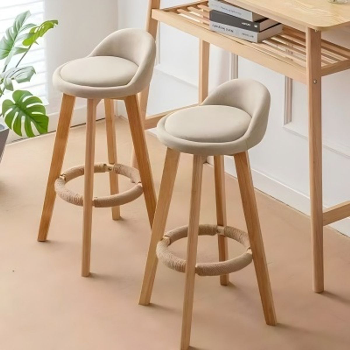GENERICO - Pack 2 Silla Piso Bar Taburete Respaldo Color Beige