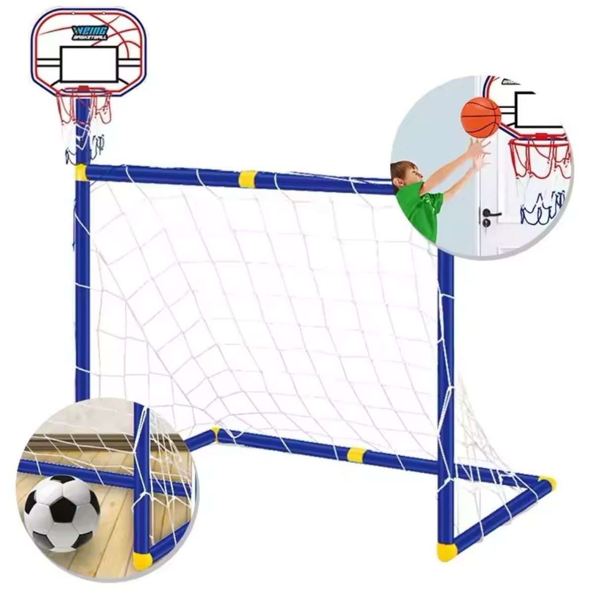 GENERICO - Juego De Fútbol Y Baloncesto Infantil 2x1 Portería Canasta