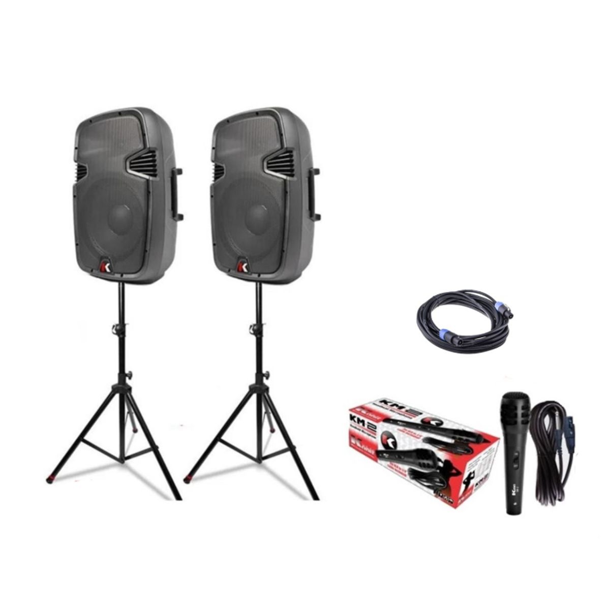 KOHLT - Pack Parlantes + Micrófonos + Atriles + Cables KOHLT Sistema de Audio