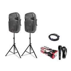 KOHLT - Pack Parlantes + Micrófonos + Atriles + Cables Sistema de Audio