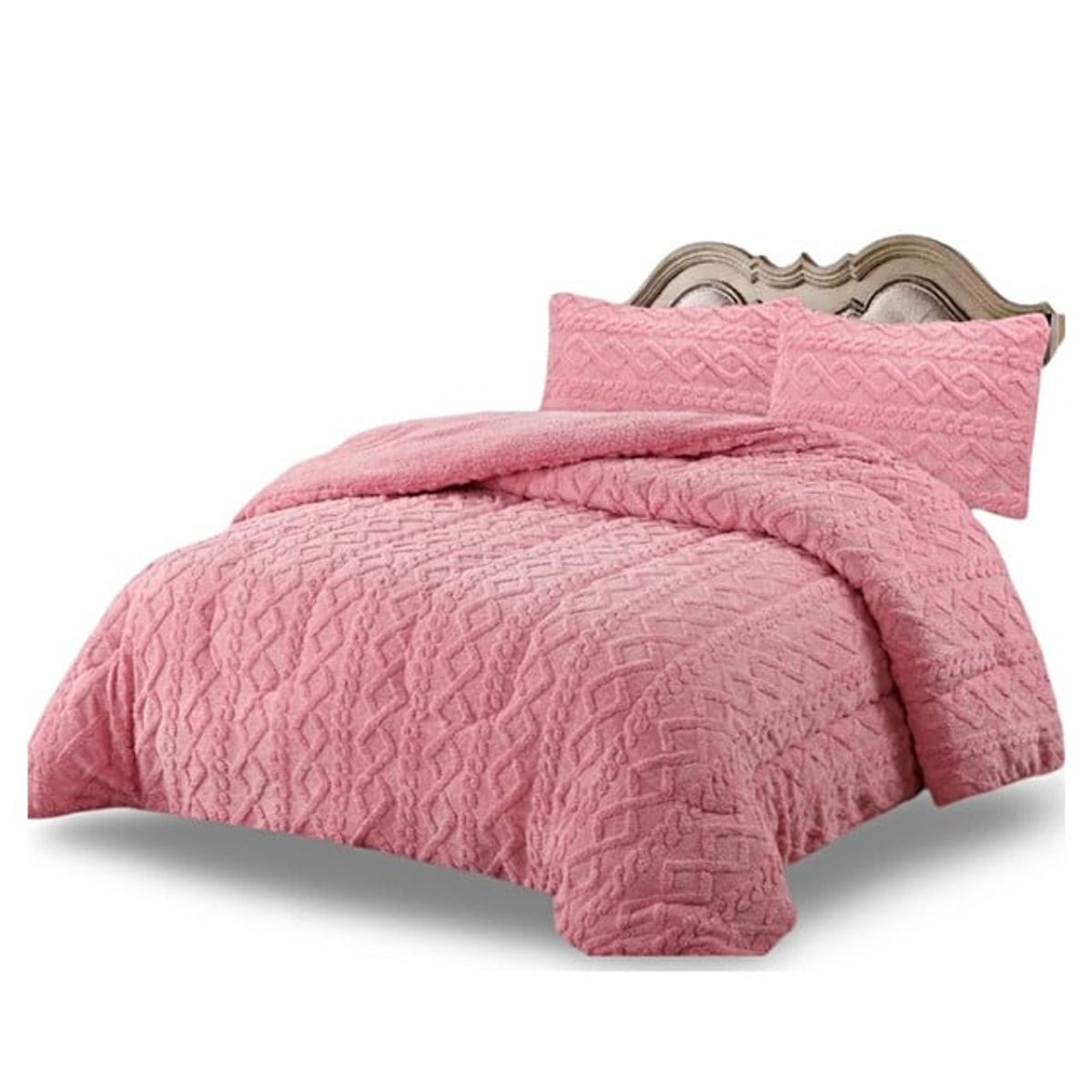 GENERICO - CUBRECAMA CHIPORRO TRENZADO 2 PLAZAS ROSADO