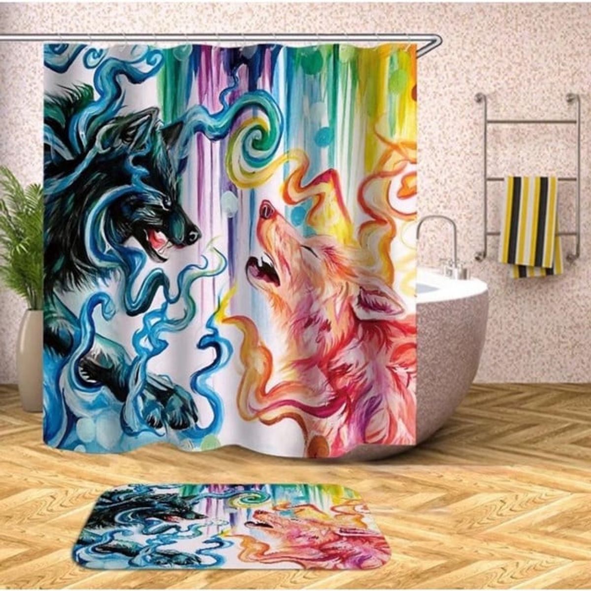 GENERICO - CORTINA DE BAÑO MAS FORRO DE DUCHA IMPERMEABLE