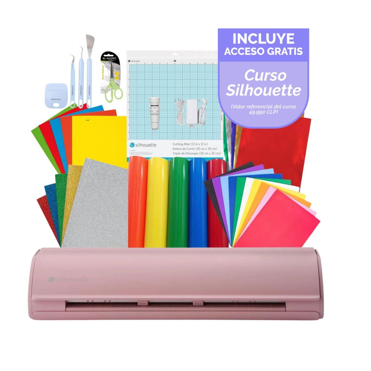 SILHOUETTE - KIT PAPELERIA CAMEO 5 ROSADA + CURSO GRATIS