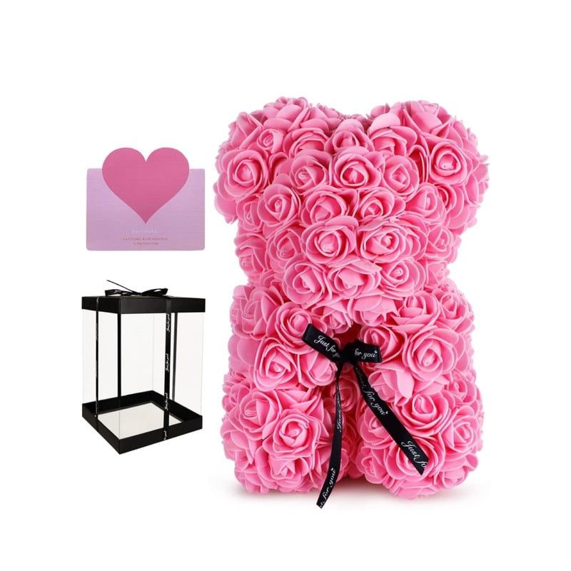GENERICO - Oso de rosas Rosado con caja de regalo incluida