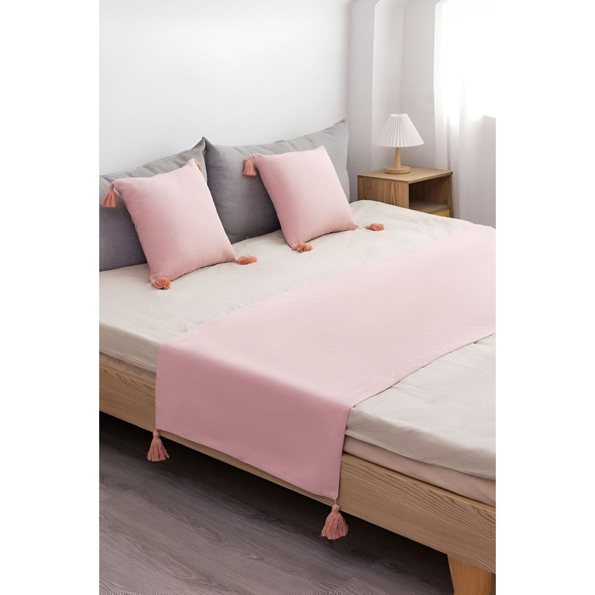 GENERICO - JUEGO DE PIECERA DE CAMA MAS 2 COJIN CON FUNDAS MODELO LINO ROSADO