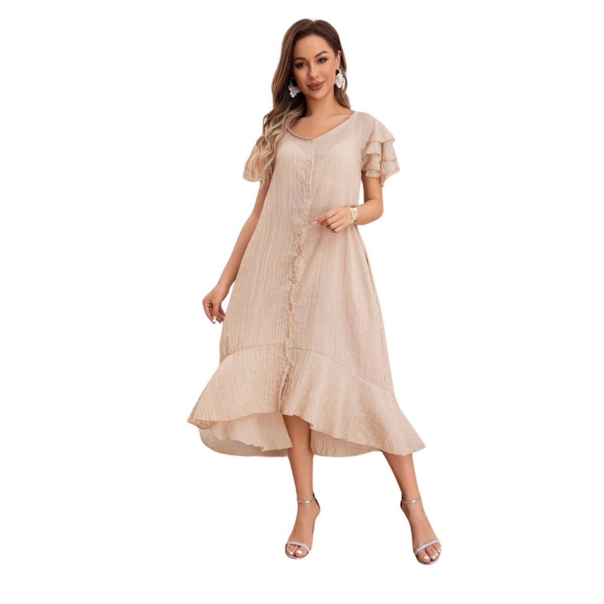 LIKE SHOP - Vestido Largo Salida de Playa, Tipo blusón Manga Corta 0049