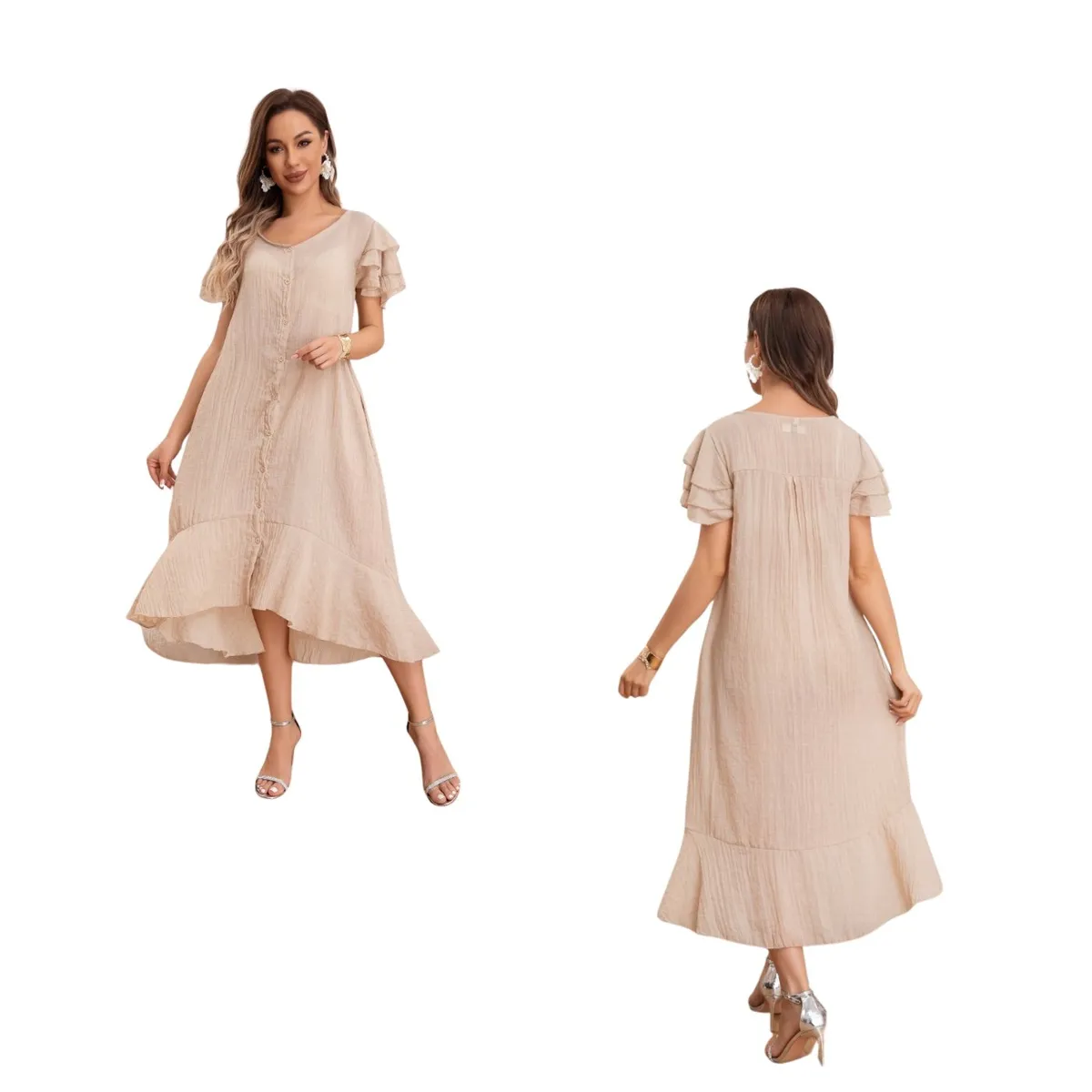 LIKE SHOP - Vestido Largo Salida de Playa, Tipo blusón Manga Corta 0049