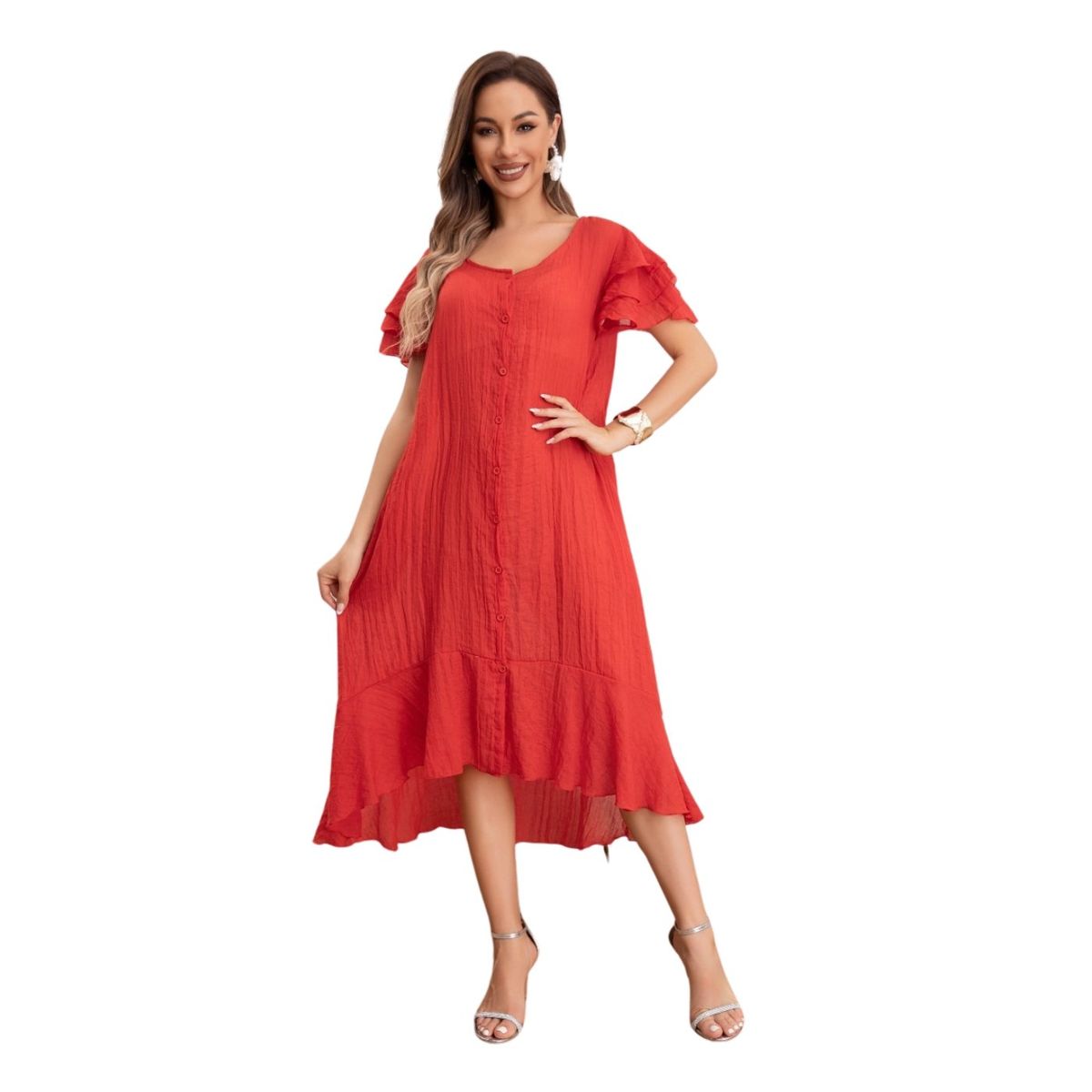 LIKE SHOP - Vestido Largo Salida de Playa, Tipo blusón Manga Corta 0049