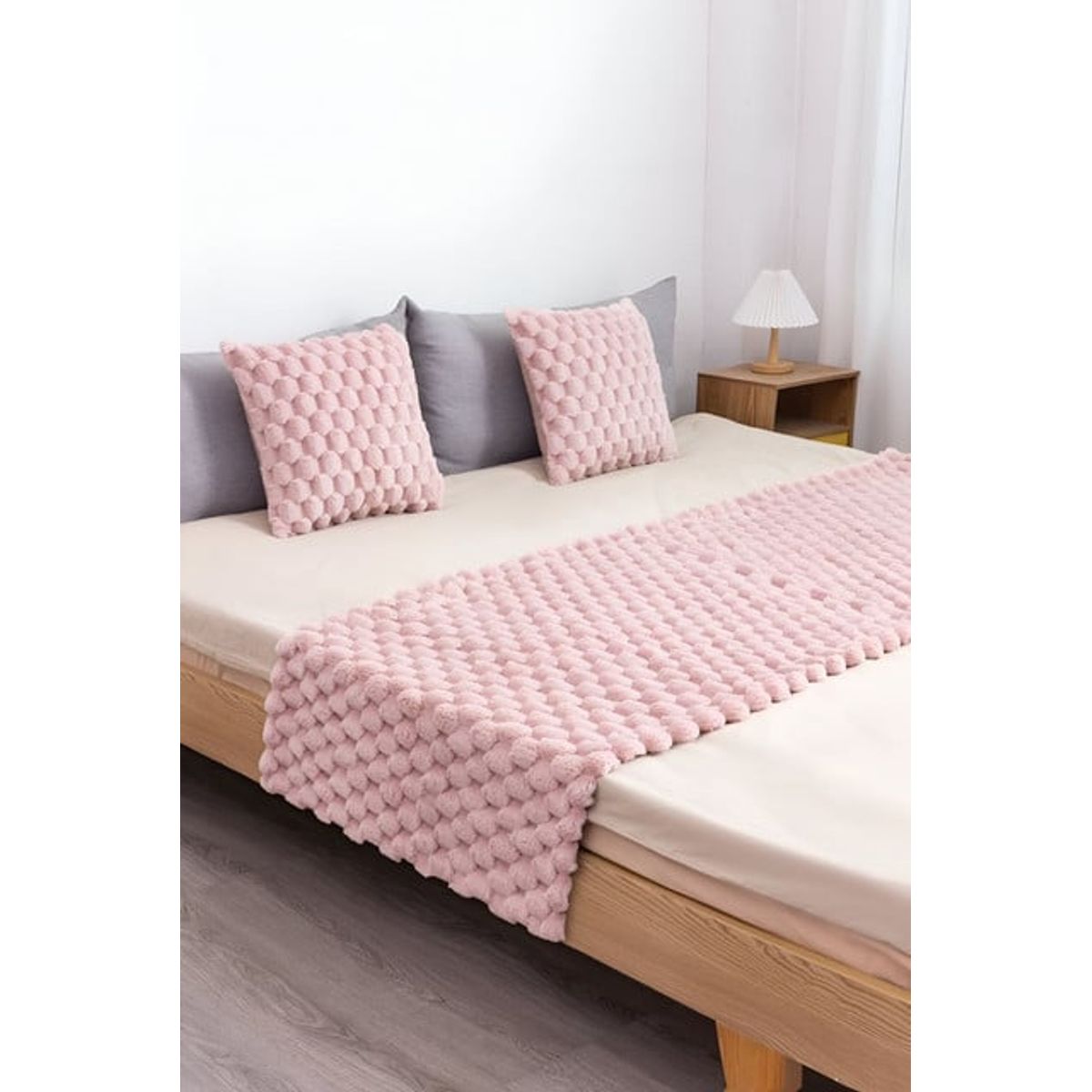 GENERICO - JUEGO DE PIECERA DE CAMA CON 2 FUNDAS MODELO PERLA ROSADO