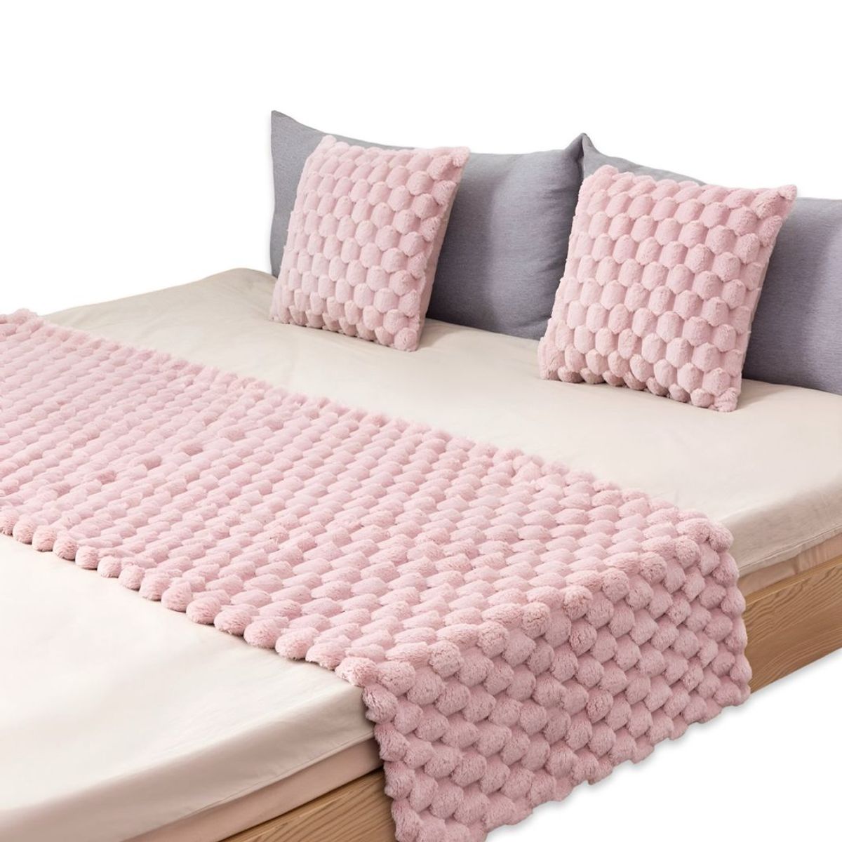 GENERICO - JUEGO DE PIECERA DE CAMA CON 2 FUNDAS MODELO PERLA ROSADO