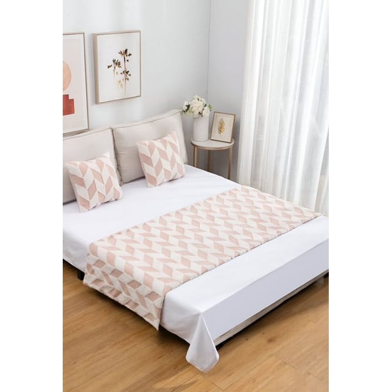 GENERICO - JUEGO DE PIECERA DE CAMA MAS 2 COJIN CON FUNDAS MODELO RASTROJAR ROSADO