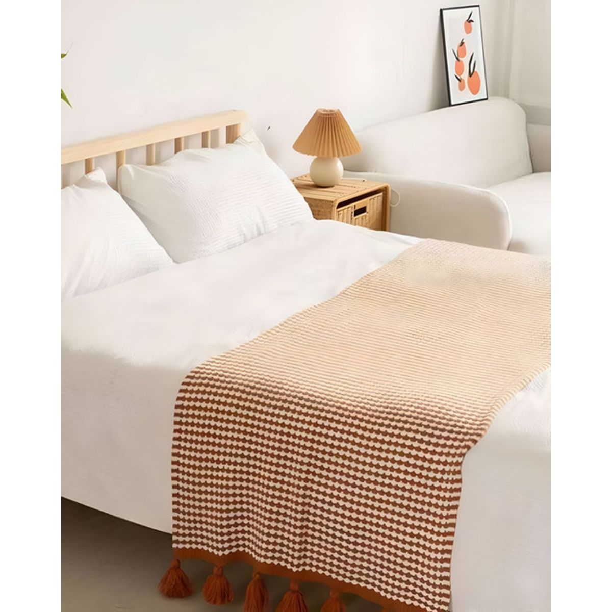 GENERICO - MANTA PIECERA CON POMPONES PARA DECORAR